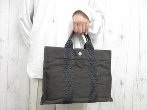 極美品 HERMES エルメス エールラインPM ハンドバッグ トートバッグ バッグ キャンバス グレー 70095