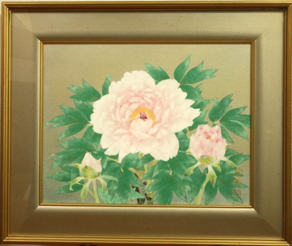 ★Reducción de precio final◆Tadao Okazaki Peony No. 10 con sello, Marco Okazaki Seikodo, Pintura japonesa sogakai., Tadao Okazaki ★, Cuadro, pintura japonesa, Flores y pájaros, Fauna silvestre