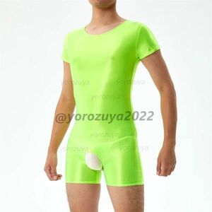 108-400-25 gloss gloss silky opening Jump suit [ green,XL size ] man men's lustre cosplay sexy costume.1