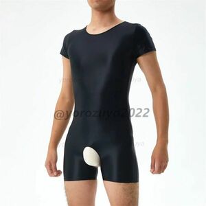 108-396-25 gloss gloss silky opening Jump suit [ black,XL size ] man men's lustre cosplay sexy costume.1