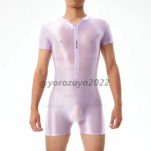 108-439-25 men's zipper gloss gloss silky lustre Jump suit [ purple,M] man cosplay sexy body suit costume.1