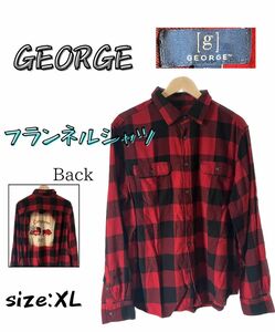 【美品】GEORGE ジョージ フランネルシャツ XL 古着 ヴィンテージ 春 ネルシャツ 長袖 古着 シャツ チェック レッド