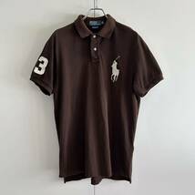 90s Polo by Ralph Lauren ポロバイラルフローレン CUSTOM FIT ポロシャツ L ビックポニー 刺繍 ブラウン 古着 大きめ_画像2