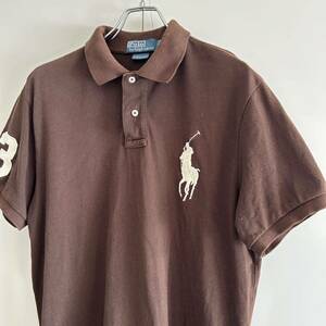 90s Polo by Ralph Lauren ポロバイラルフローレン CUSTOM FIT ポロシャツ L ビックポニー 刺繍 ブラウン 古着 大きめ