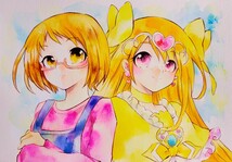 同人手描きスイートプリキュアイラスト「キュアミューズ　あこ&ミューズ」A4　水彩　コピック　ラフ画付き_画像3