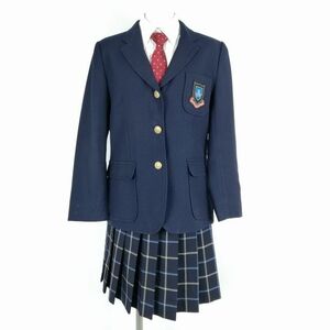 1円 ブレザー チェックスカート ネクタイ 上下4点セット 165A カンコー 冬物 女子 学生服 大阪東淀中学 紺 制服 中古 ランクC EY4506