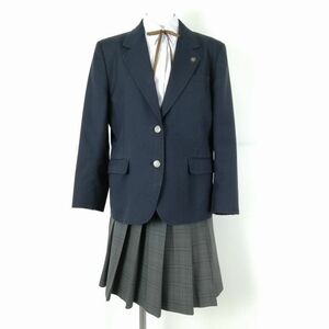 1円 ブレザー チェックスカート 紐タイ 上下4点セット 指定 大きいサイズ カンコー 冬物 女子 学生服 立花学園高校 紺 中古 ランクC EY5507