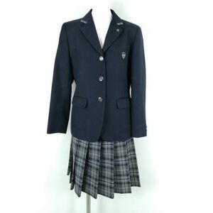 1円 ブレザー チェックスカート 上下2点セット 指定 カンコー 冬物 女子 学生服 大阪槻の木高校 紺 制服 中古 ランクC EY1714