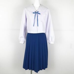 1円 セーラー服 スカート 紐タイ 上下3点セット 中間服 女子 学生服 中学 高校 白 制服 中古 ランクC EY6935