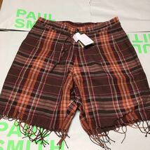 ●新品●送料込 価-34560 sサイズ ポールスミス ショートパンツ リネン コットン ブラウンチェック フリンジ Paul Smithコレクション_画像1