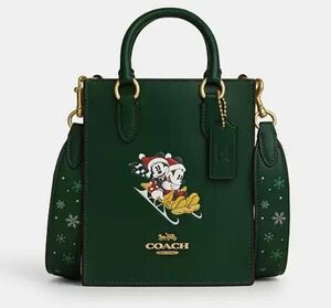 送料込●新品●価82500円 COACH X ディズニー100周年コラボ ミニトートバッグ グリーンC スレッド ノースサウス ミッキーマウス ミニー