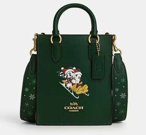 送料込●新品●価82500円 COACH X ディズニー100周年コラボ ミニトートバッグ グリーンB スレッド ノースサウス ミッキーマウス ミニー