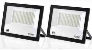 100W 2台 IP66防水 LED 投光器 作業灯 15000LM フラッドライト 省エネ 高輝度 アース付きプラグ PSE適合 1.8Mコード ワークライト 