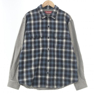 【中古】Supreme 23AW Houndstooth Plaid Flannel Shirt S ブルー ハウンドトゥースプレイド フランネルチェックシャツ[240010423434]