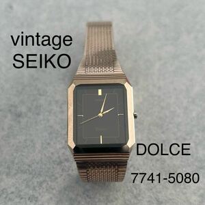 ⑫【中古】vintage SEIKO DOLCE 7741-5080 ビンテージセイコー ドルチェ 四角文字盤 ゴールド ブラック ヴィンテージメンズ腕時計 レトロ