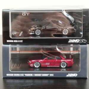 TADCT　イノモデル 1/64 日産 シルビア S13 V1 パンデム ロケットバニー レッドメタリック / HONDA ホンダ NSX-R GT クロームブラック