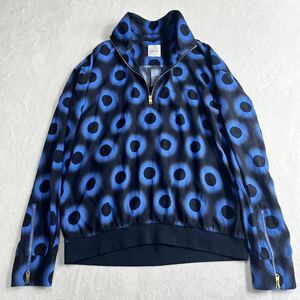 美品◆Lサイズ◆Paul smith ポールスミス ハーフジップ 長袖シャツ 希少デザイン メンズトップス 総柄 黒 ブルー セルロース素材