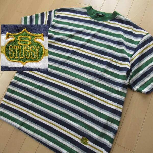 ★即決送込★L 黒タグ 80s 90s STUSSY USA製 T-shirt Tee 半袖 old oldstussy オールドステューシー ボーダー Tシャツ xl m skate surf