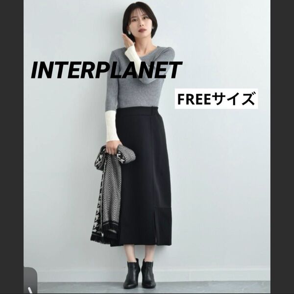 【INTERPLANET】クルーネック袖配色プルオーバー　ニット