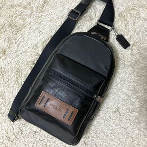 1円〜 美品 コーチ COACH ショルダーバッグ ボディバック レザー 本革 ブラック ブラウン メンズ メッセンジャー マルチカラー パンチング