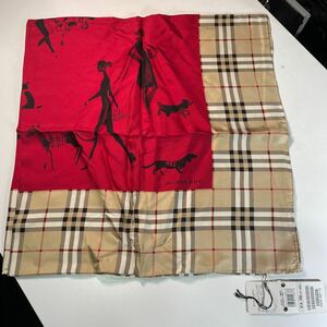 3-9★新品未使用タグ付★【BURBERRY/バーバリー】スカーフ ノバチェック×犬 シルク100％ 