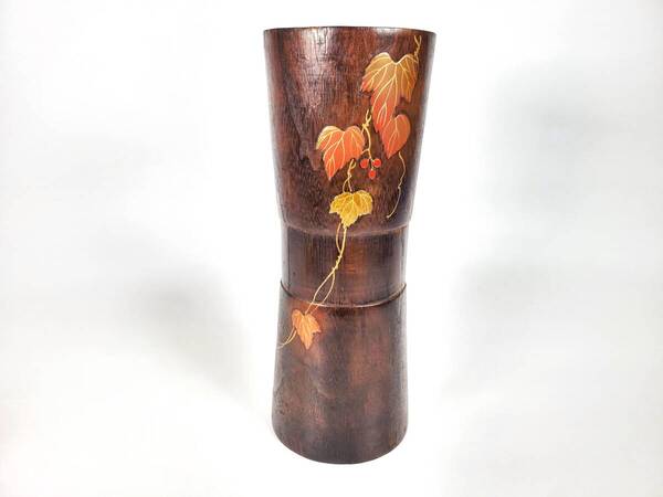 【蔵出し品】桐花瓶 竹花瓶 葡萄絵柄入り 一刀彫り 花入れ 花瓶 茶道具