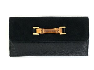 ●【同梱可】【60】中古品 程度良好 GUCCI グッチ バンブー長財布 レザー/スエード 黒 ブラック 二つ折り 財布本体のみ