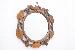 木枠カッティングミラー/装飾円形木枠ミラー/壁掛け鏡/ウォールミラー/フレーム/アンティーク/TPK2502