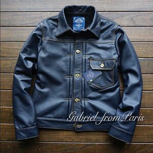 18万■レア 新作 Gabriel 牛革 インディゴ 最上級ナッパ革 Gジャンライダース レザージャケットUNION MADE 506 Type /40/XL