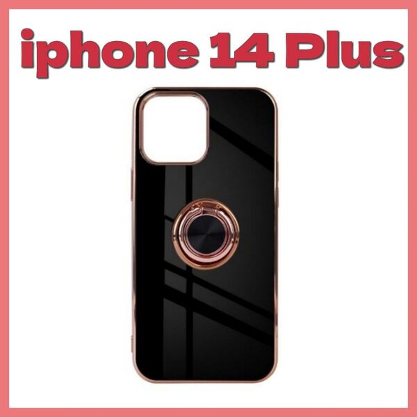 *高級感 かわいい*iphone 14 Plus ブラック リング付き ホルダー カバー ケース 保護