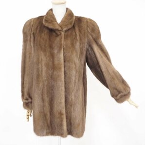 美品【 L fur / 銀 SAGA MINK / ベーシック 】高級毛皮 染めミンク ◆セミロングコート 80cm丈 ◆ブラウン ◆サイズ FREE 大き目 ◆T743Yの画像1