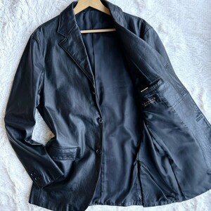 希少XLサイズ！MEN'S BIGI メンズビギ RadmesS ラッドメス カウレザー テーラードジャケット ブルゾン 牛革 ブラック 黒 LL 大きいサイズ