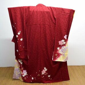 3点セット 振袖 正絹 長襦袢 袋帯 着丈約170cm 袖丈約107cm 裄約68cm 花柄 着物 入学式 結婚式 袴着の画像2