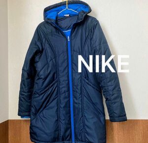 3月末まで NIKE ロングダウン 男女兼用 裏起毛 ブルー コート ジャンパー ブルゾン 冷え対策 ベンチコート 送料込