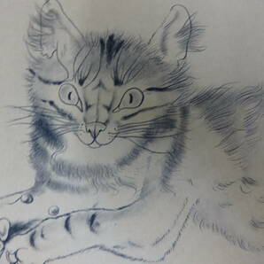 【模写】藤田嗣治 猫 1965年頃 鉛筆画 紙本著色 ・額縁無し・洋画・写真やコピーではなく人が描いた絵・ft15mの画像8