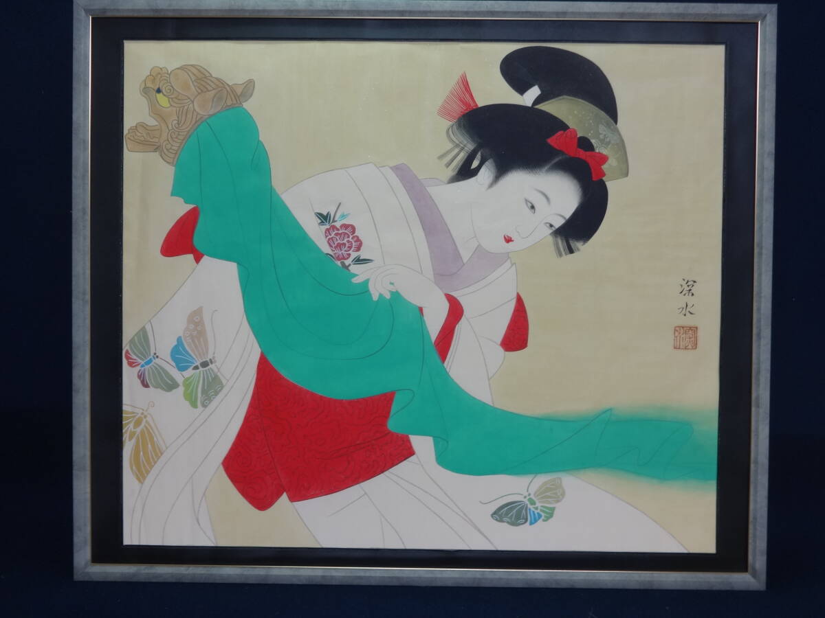 [Copy] Shinsui Ito, Kagami Shishi, circa 1934, watercolor painting, colored on paper, ukiyo-e, beautiful woman painting, Japanese painting, painted by a person rather than a photograph or copy is32m, painting, Japanese painting, person, Bodhisattva