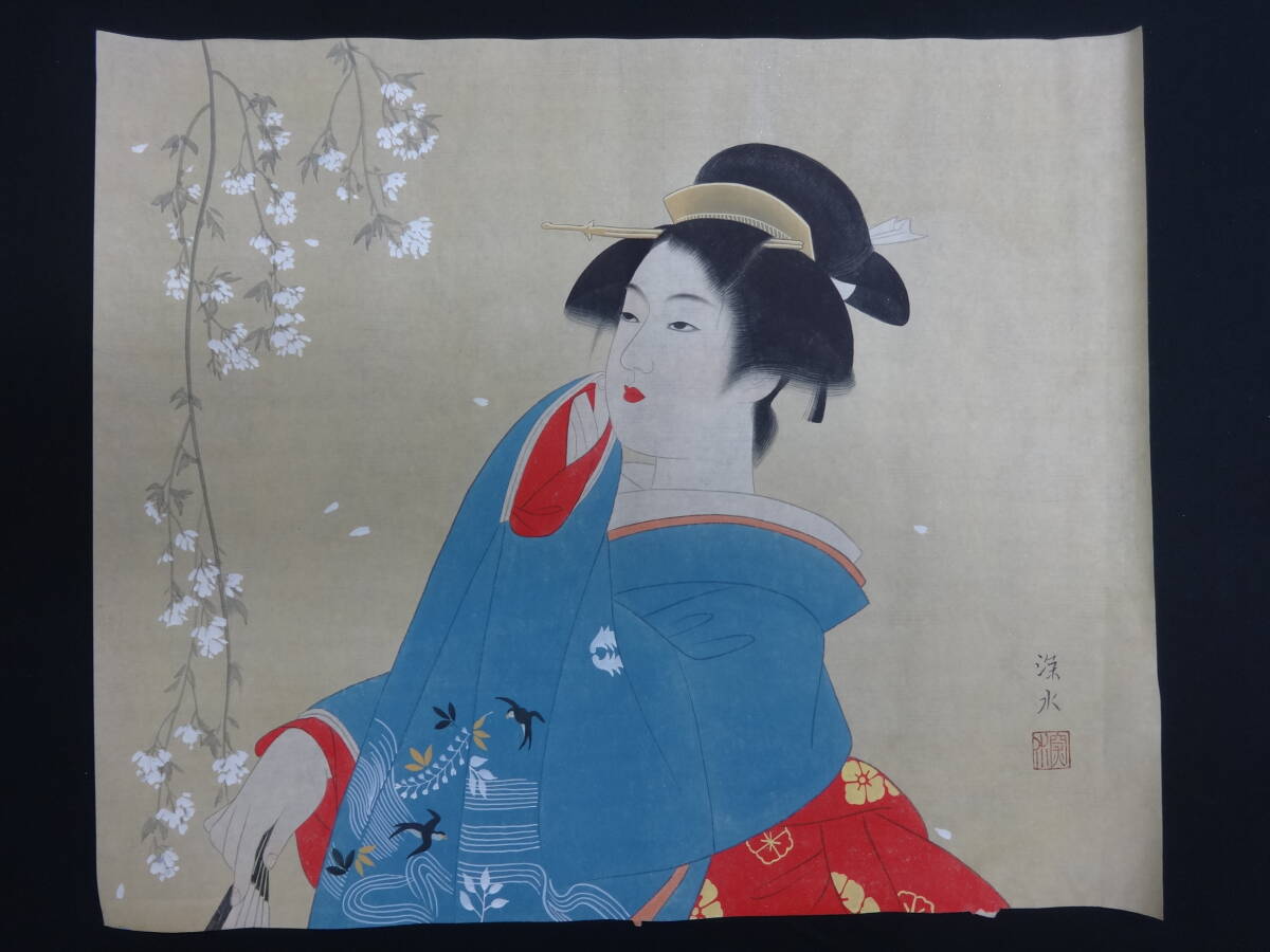 [Reproducción] Ito Shinsui, noche de primavera, alrededor de 1932, acuarela, color en papel, pintura japonesa, Retrato de una mujer hermosa, sin marco, no es una impresión o fotografía, pintura dibujada a mano is07c, Cuadro, pintura japonesa, persona, Bodhisattva