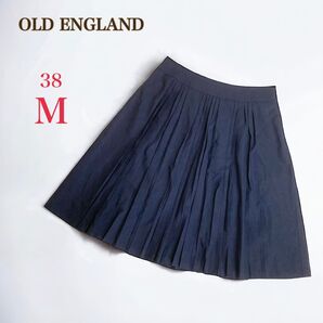 OLD ENGLAND プリーツ スカート 38 M ネイビー ひざ丈 フレア