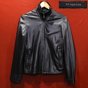 SCHAFFEN シャッフェン 羊革 ラムレザー シープスキン ハイネック ZIP シングル ライダース ジャケット ブルゾン 黒 1 / S