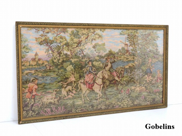 ★r6j640★Good condition★Gobelin weaving★Framed★Tapestry★Art inspection Italian French Rococo style Baroque style Renaissance Painting Art Art Art Deco, tapestry, wall hanging, tapestry, others