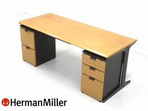 *r6j711C* прекрасный товар * Herman Miller * Vintage * дуб материал * с тумбами с обеих сторон стол * с тумбами с обеих сторон стол * стол * Mid-century * Северная Европа * современный *