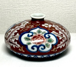 幕末～明治時代 色絵油壺 小壺 一輪挿し 花器 / 胴径9.1cm×口径2.1cm×高台径5.2cm×高さ5.5cm / 箱無し