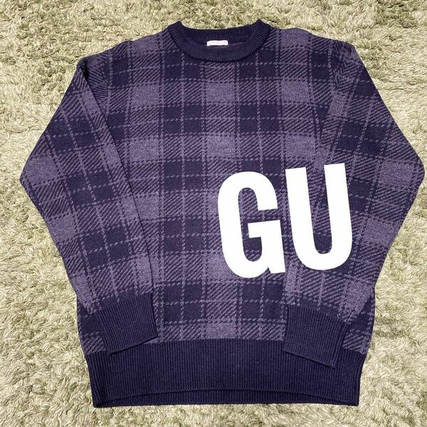 【週末までの限定価格です】GU ジーユー メンズ ニット セーター チェック 黒 グレー 美品