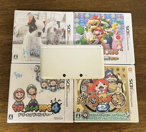 1円スタート！ ニンテンドー 3DS ホワイト ソフト4個セット Nintendo CTR-001 妖怪ウォッチ マリオ パズドラ ニンテンドッグス