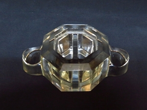 大正時代　ダイヤカット　多角形状　古ガラス　インク台　インク入れ　家財整理品　