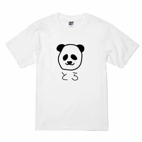 USOT うそT パンダ×とら 顔 おもしろTシャツ かわいい パロディ 半袖Tシャツ ゆるい WHITE ホワイトTee 白 L