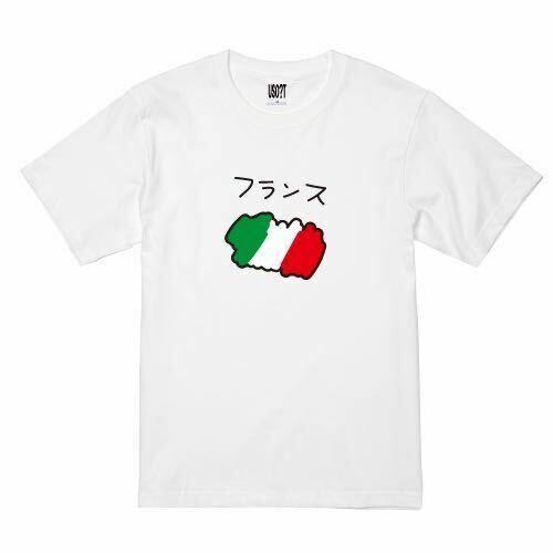 USOT うそT 国旗イタリア×フランス 顔 おもしろTシャツ かわいい パロディ 半袖Tシャツ ゆるい WHITE ホワイトTee 白 M