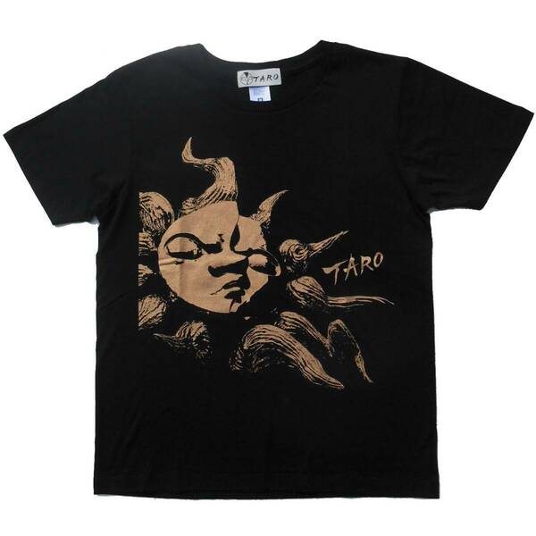 未使用 正規オフィシャル 岡本太郎 TARO 若い太陽 プリント 半袖 Tシャツ 黒x金 ブラックxゴールド 記念館 ブラック 新品 MAN タローマン 