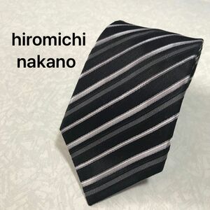 hiromichi nakano ヒロミチナカノ ネクタイ ストライプ 黒ネクタイ ビジネスネクタイ ブランドネクタイ シルク 絹