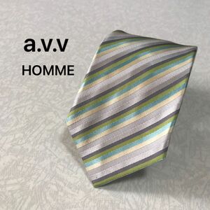 a.v.v HOMME アーヴェヴェオム ネクタイ シルク ストライプ シルバーネクタイ ブランドネクタイ 